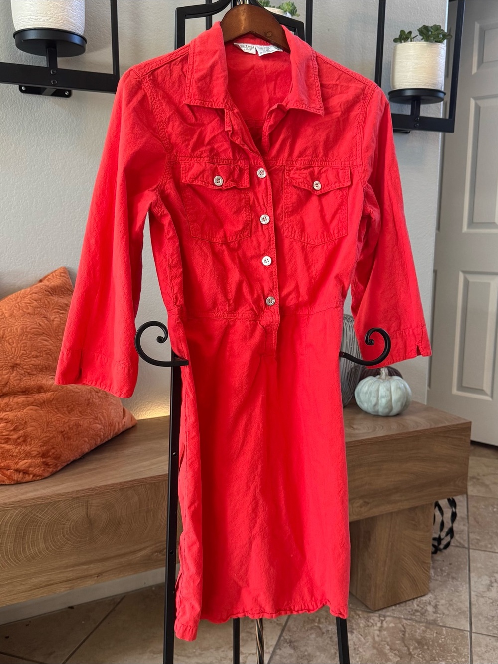 Newport News Vibrant Red Button-Front Midi Dress